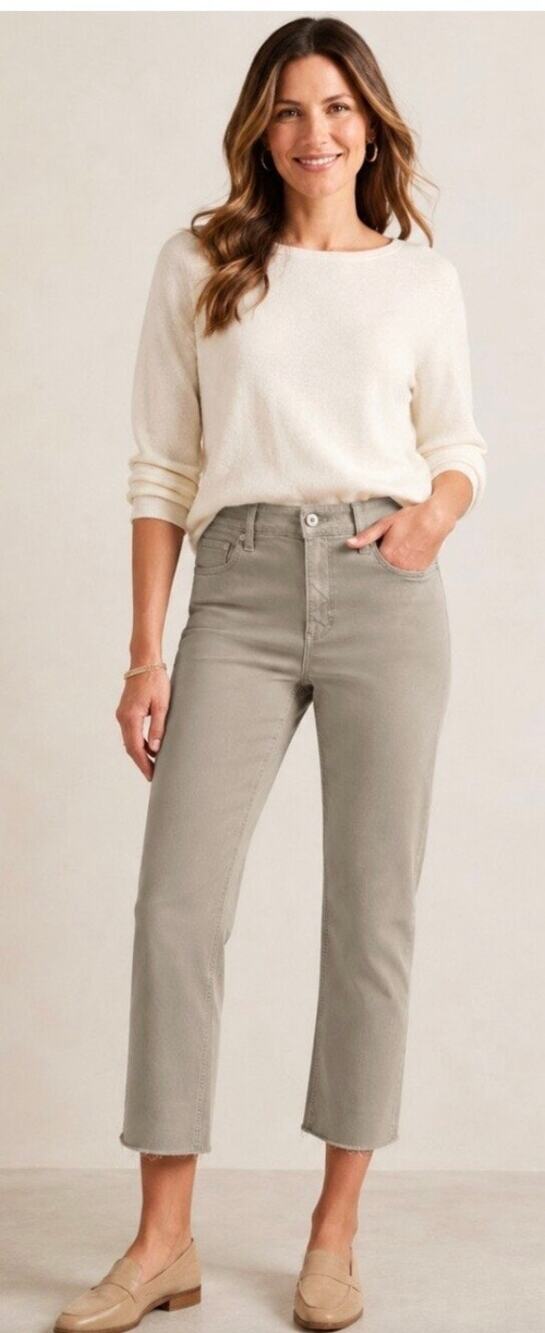 NWT! J. Jill Green High Rise Straight Leg Crop Raw Hem Jeans 8P